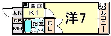 阪急神戸線 塚口駅(阪急) 徒歩13分 4階建 築33年(1K/3階)の間取り写真