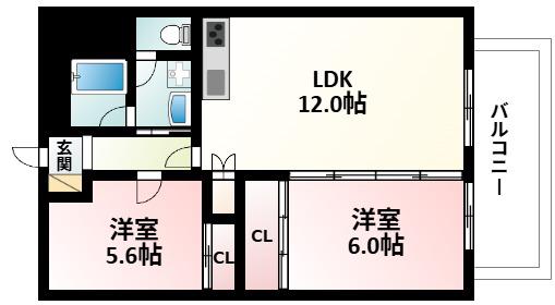 グリースシャトー桃山台(2LDK/4階)の間取り写真
