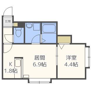 ヴィラージュ手稲本町(1LDK/1階)の間取り写真