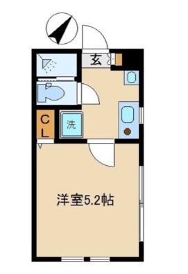 エリア二子玉川(1K/2階)の間取り写真