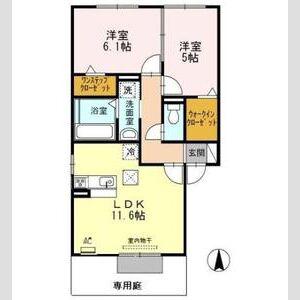 プロニティ峰東(2LDK/1階)の間取り写真
