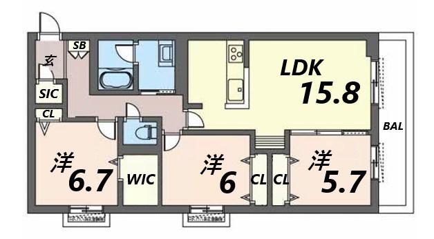 オカバ姫路青山シャーメゾンA(3LDK/3階)の間取り写真