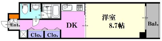 新白島東亜ビル(1DK/14階)の間取り写真