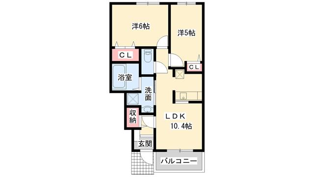 エアリーII(2LDK/1階)の間取り写真