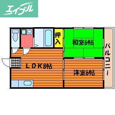 スカイハイツ富第II(2DK/3階)の間取り写真