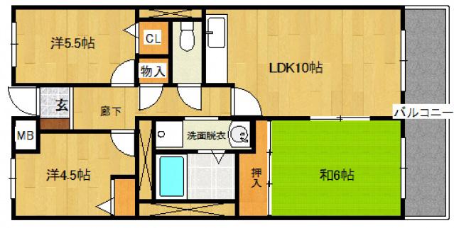 サザンコート泉佐野(3LDK/6階)の間取り写真