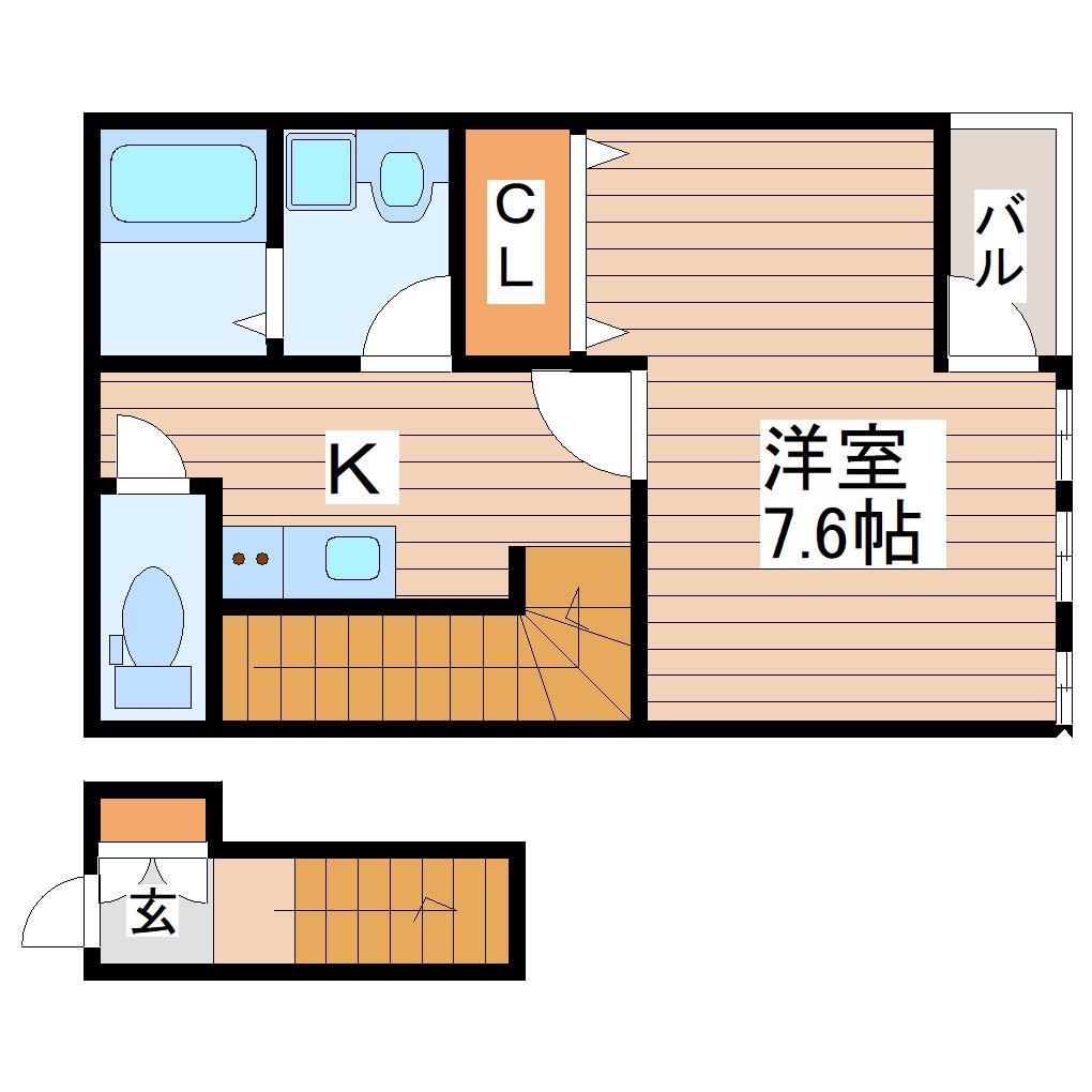 ジュネス米ヶ袋(1K/2階)の間取り写真