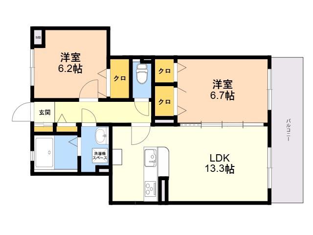 ディナスティⅦ(2LDK/2階)の間取り写真