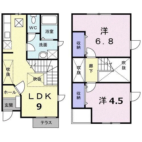 フローラハイツ2(2LDK/1階)の間取り写真