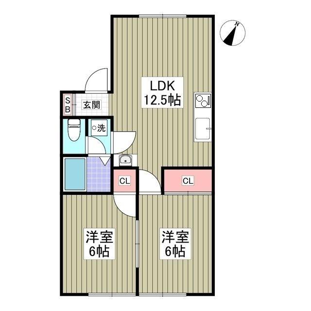 リブレス桐生堤町A(2DK/1階)の間取り写真