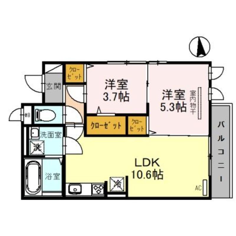 クレセント東住吉(2LDK/2階)の間取り写真