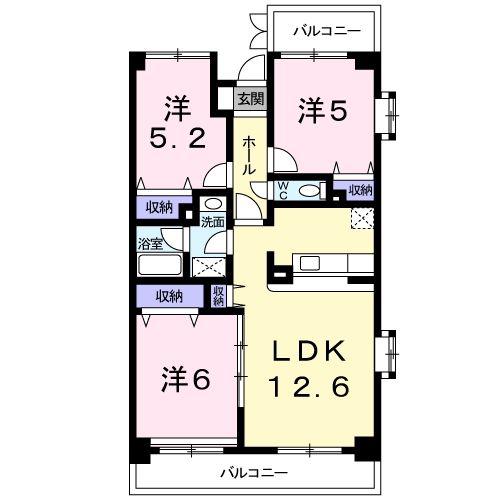 グランディア弐番館(3LDK/3階)の間取り写真