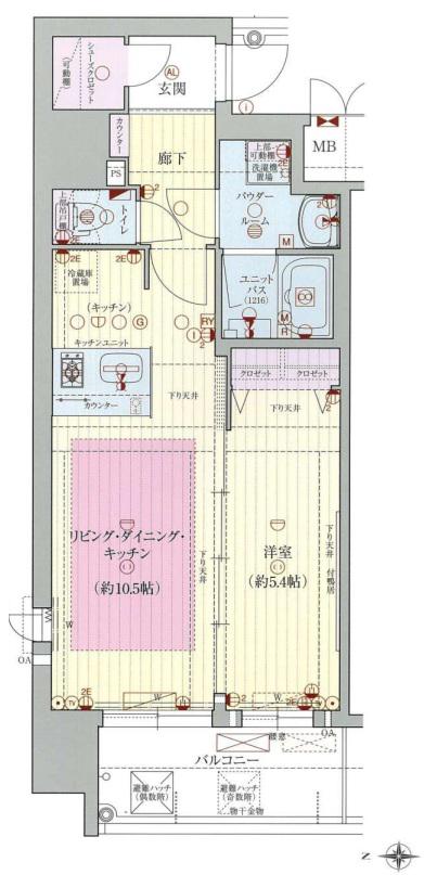 プレサンス松屋町駅前デュオ(1LDK/13階)の間取り写真