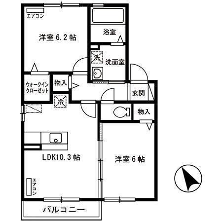 ボヌール・ヒルズ 市名坂 F(2LDK/1階)の間取り写真