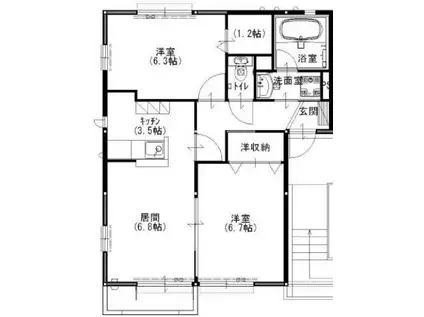 ベルハイツD(2LDK/2階)の間取り写真
