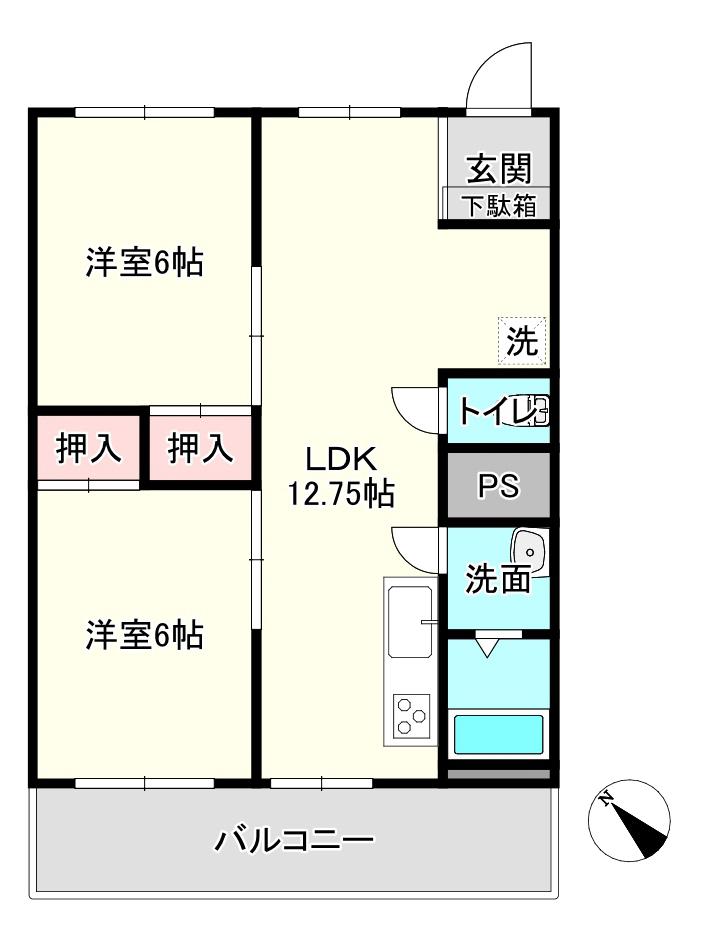 モダンピース(2LDK/6階)の間取り写真