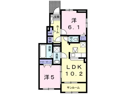 ヴィラドゥースIII(2LDK/1階)の間取り写真