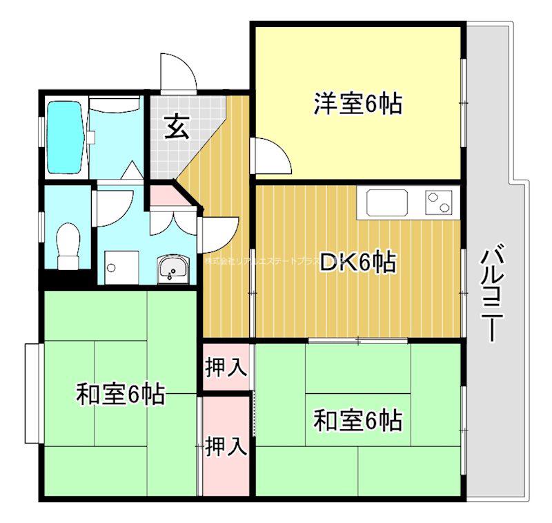 ハイツ堤下(3DK/3階)の間取り写真