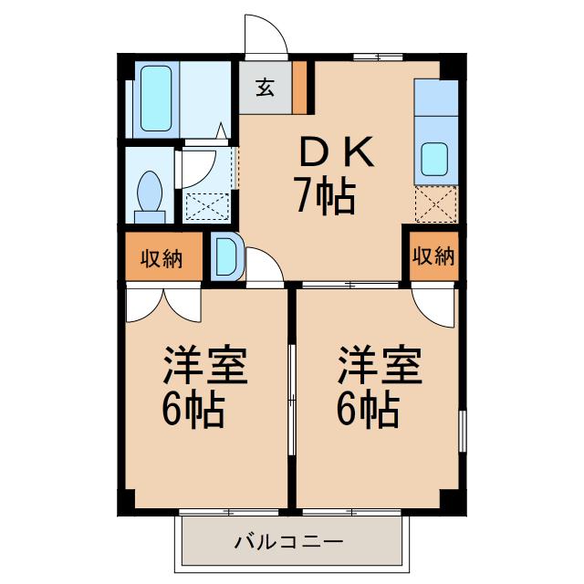 コーポコマツ(2DK/2階)の間取り写真