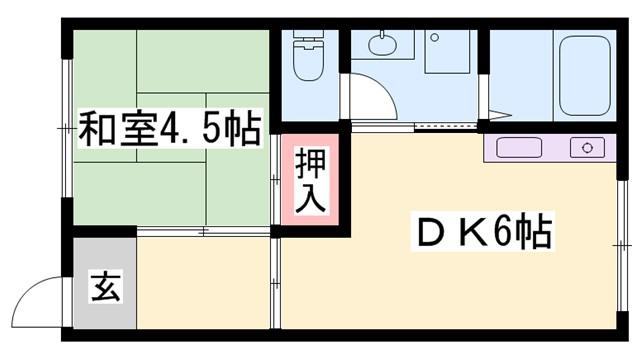 東口アパート(1DK/2階)の間取り写真