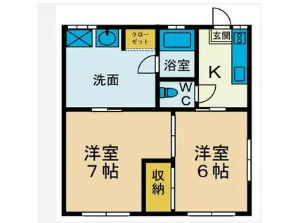 サニーヒル(2K/1階)の間取り写真