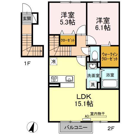セジュール澄IIA棟(2LDK/2階)の間取り写真