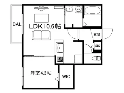 ブランシャール福住HD(1LDK/2階)の間取り写真
