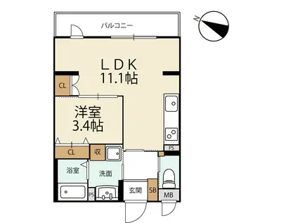 INSIGHT REPOS山科新十条(1LDK/4階)の間取り写真