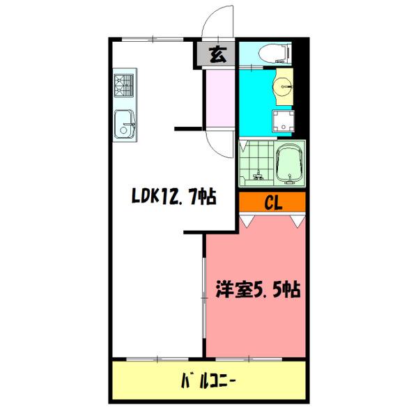 ラムール東二見(1LDK/4階)の間取り写真