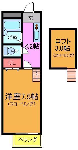 エクシブヤギリ C棟(1K/2階)の間取り写真
