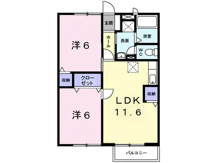 エスポアヒルズII(2LDK/2階)の間取り写真