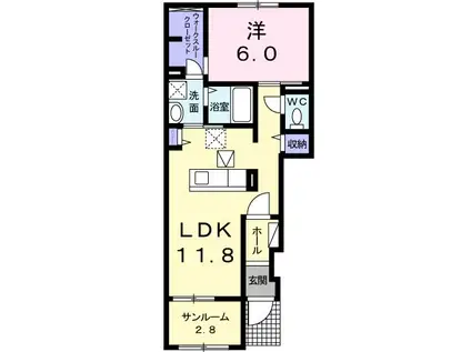 フェリシア カーサ B棟(1LDK/1階)の間取り写真