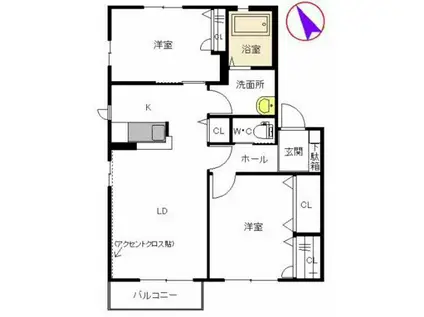 パディー沖代(2LDK/2階)の間取り写真