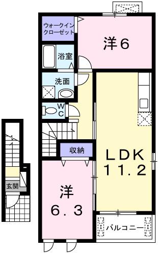 ベルファミーユII(2LDK/2階)の間取り写真