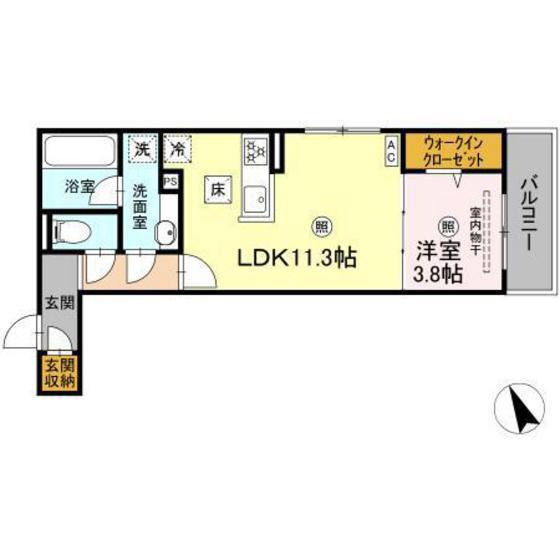 CAMPANELLA舟入南(1LDK/1階)の間取り写真