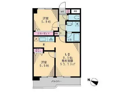 ルミエール(2LDK/4階)の間取り写真