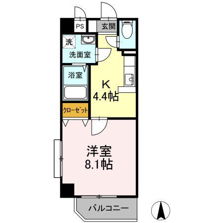 アベニューあいざわ(1K/4階)の間取り写真