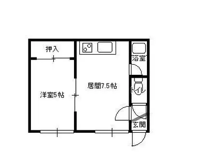 ロピア島松II(1DK/2階)の間取り写真