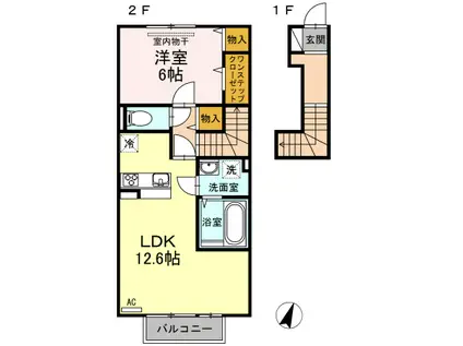 ブランノワール前塩屋(1LDK/2階)の間取り写真