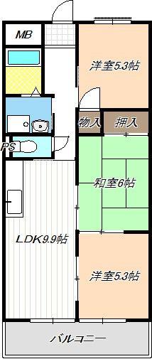 あおなみ線 荒子川公園駅 徒歩15分 5階建 築33年(3LDK/2階)の間取り写真
