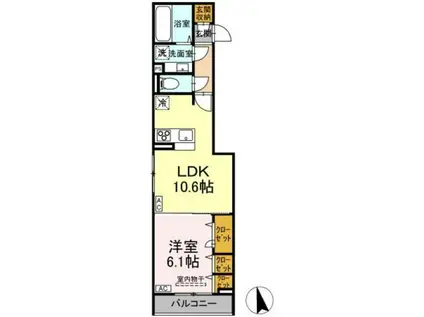 D-ROOM田町B(1LDK/3階)の間取り写真