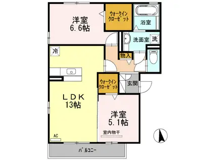 セジュール三ツ池(2LDK/2階)の間取り写真