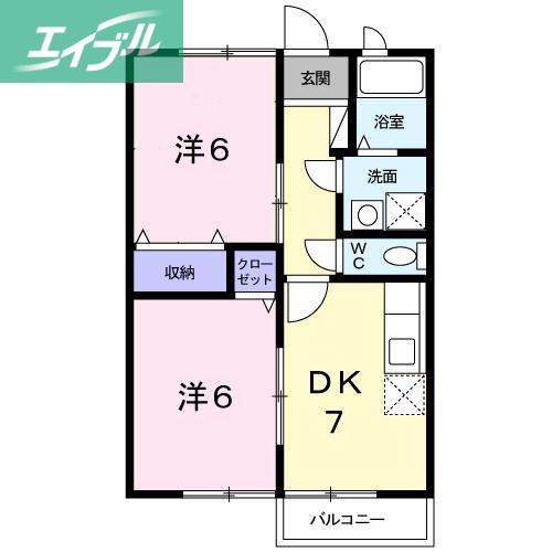 ニューエルディム小西A(2DK/2階)の間取り写真