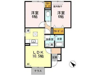 コンフォート東川口B棟(2LDK/1階)の間取り写真