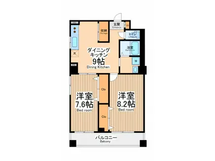 ヴィレッジイデ(2DK/4階)の間取り写真