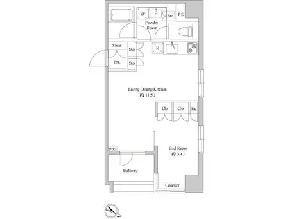 ドゥーエ日本橋浜町(1LDK/5階)の間取り写真
