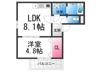 エステイトN湊(1LDK/1階)の間取り写真