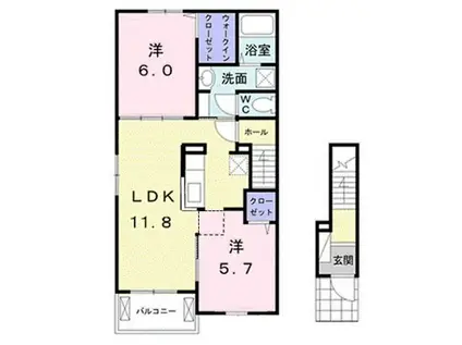 クラール・バッハ A(2LDK/2階)の間取り写真