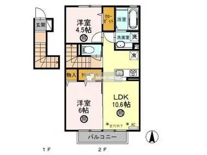 ヴェルデ(2LDK/2階)の間取り写真