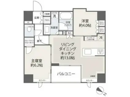 小伝馬町 アクセス良好 初期安 2LDK(2LDK/10階)の間取り写真